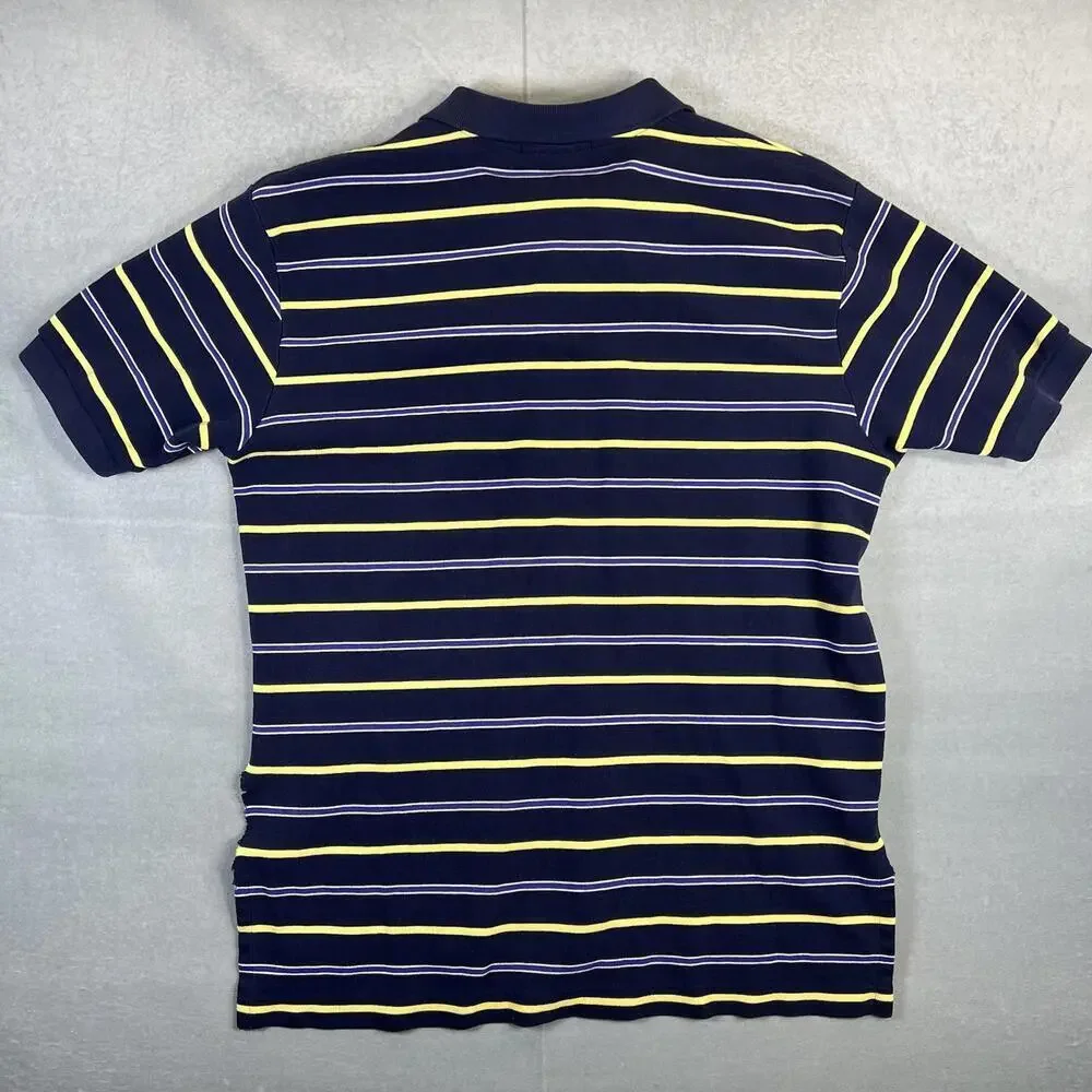 VTG 90s Polo Ralph Lauren Polo Shirt Mens Large Navy Striped Blue Pony - Flaw